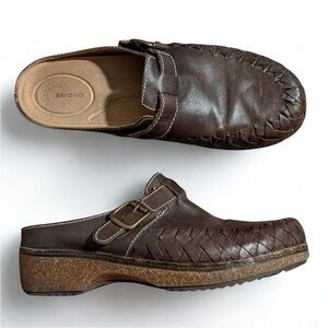 Brioso Jordyn Braided Leather Mules Comfort Shoes Brown Size 6.5